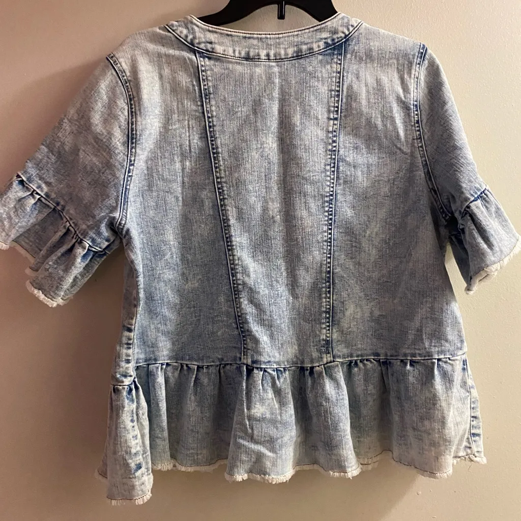 C Wonder Christian Siriano Womens Denim Button Down Shirt L Acid Wash Light Blue Size L - Image 7