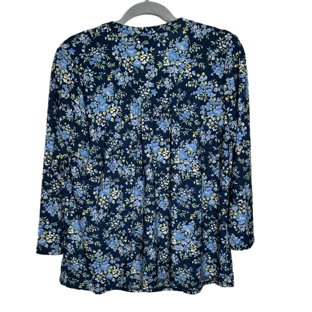 Napa Valley Women’s West Coast Blue Floral Blouse Button Front Pleated Top Sz M - Image 8