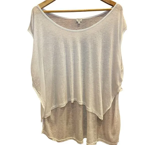 Aritzia Wilfred Women's XS/S High‎ Low Cropped Sheer T-Shirt Top White Linen - Image 11