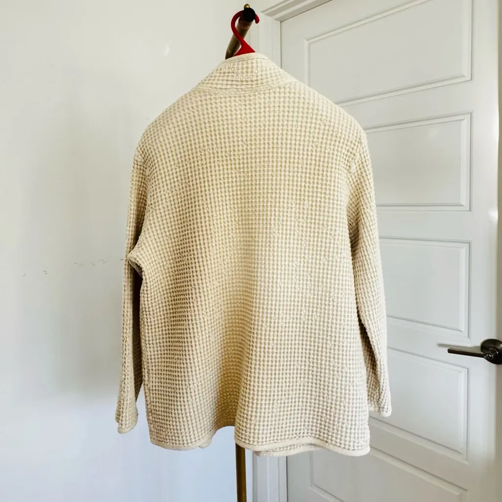 Women’s Cream Waffle Knit Button Down Jacket Sz L Lagenlook Scandi‎ Girl Coastal Yellow Size L - Image 10