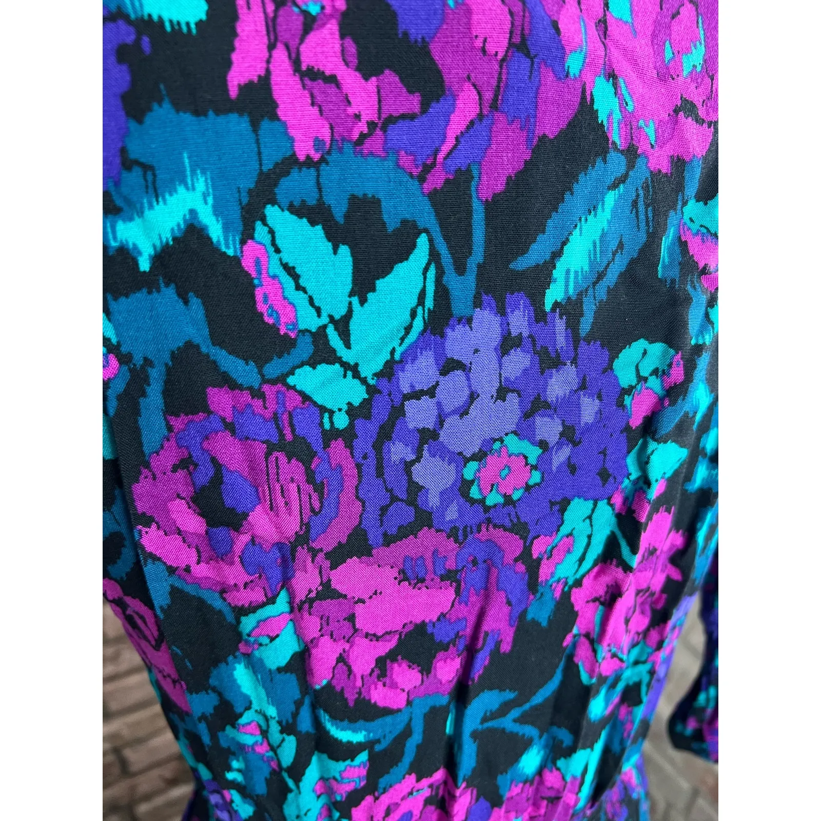 dress fit and flare floral pink purple teal Size 6 - Image 10