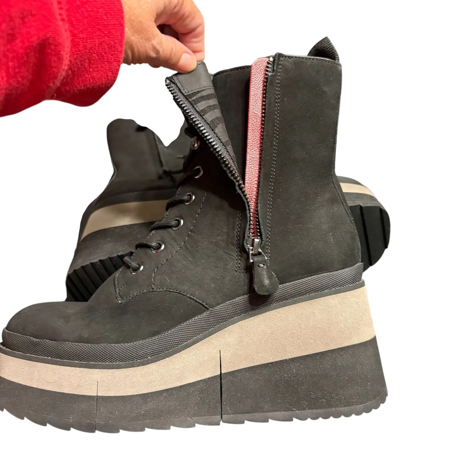 Naked Feet Burnout Black Boots Suede‎ Leather Lace Up Combat Wedge Platform 6.5 - Image 11