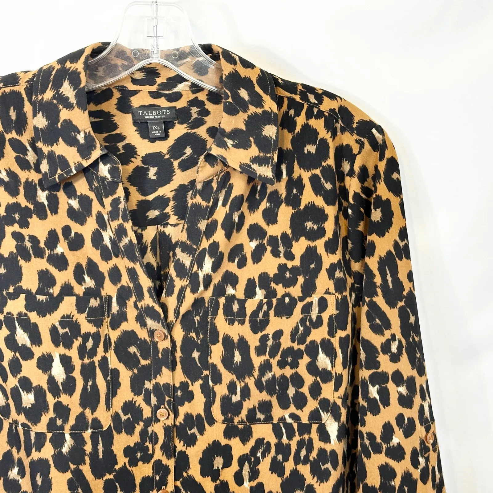 Talbots Plus Size 1XP Top Leopard Print Button Down Long Sleeve Mob Wife 408 - Image 6