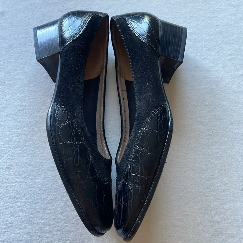 Vintage Salvatore Ferragamo Lipari Croc Pattern Size 8 Black Old Money - Image 3