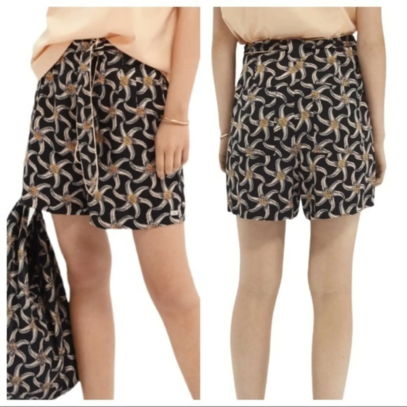 Scotch & Soda Black Starfish Sun Ray Printed Belted Shorts XS NWT - Image 2