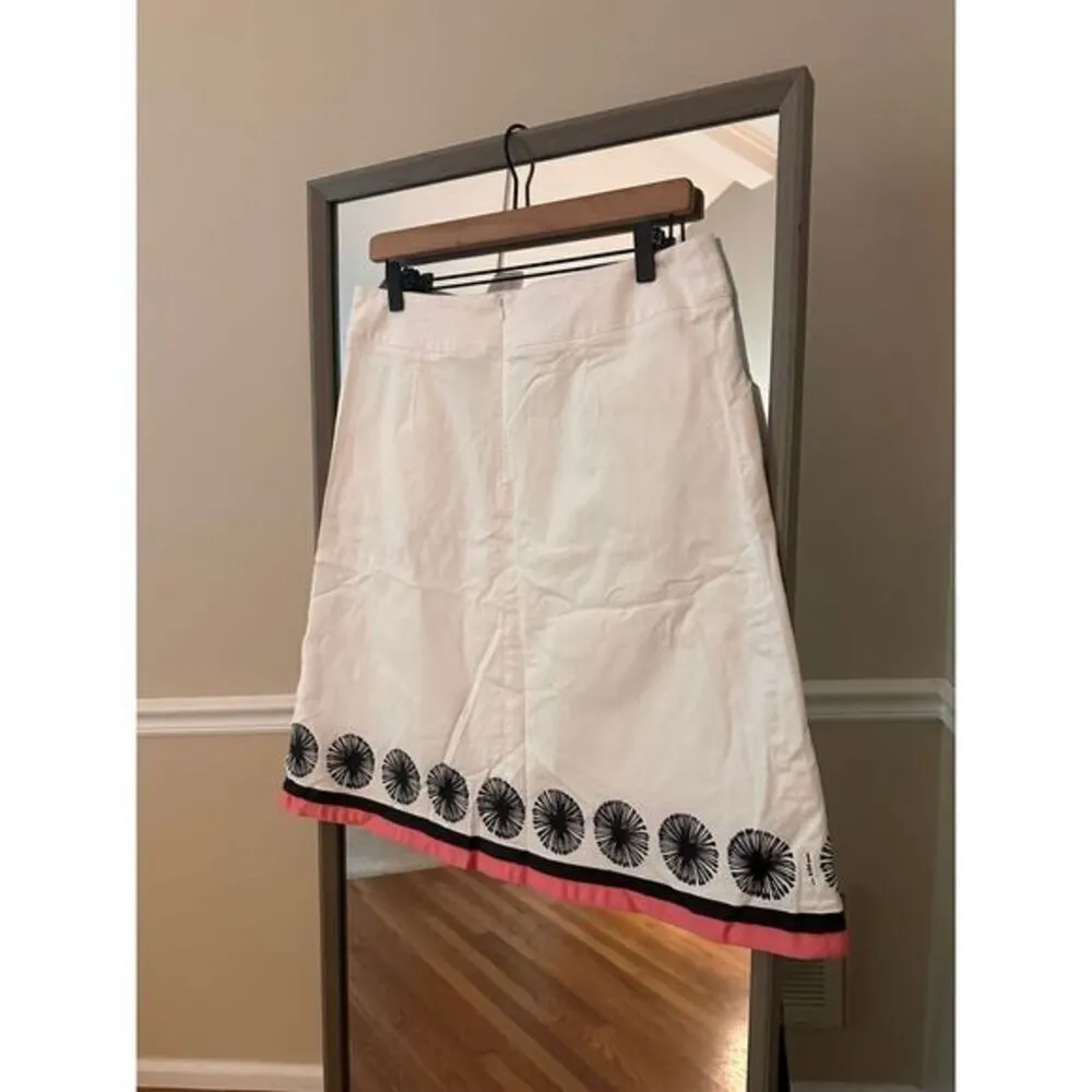 Vintage Talbots White Stretch Twill A-Line Skirt Pink Ribbon Trim Size 10 - Image 3
