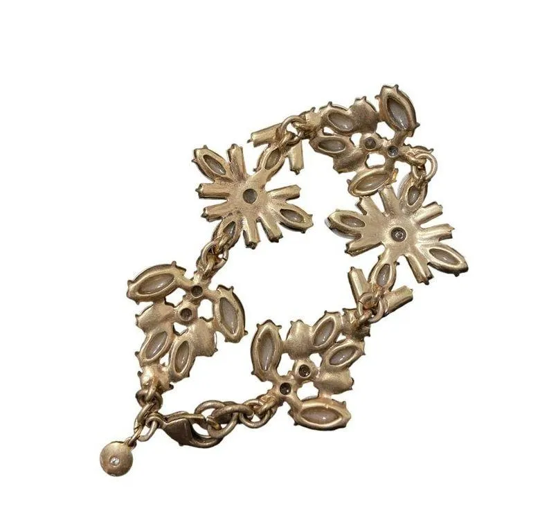 J crew rhinestone clear crystal milky ivory marquis brass 7" bracelet - Image 2