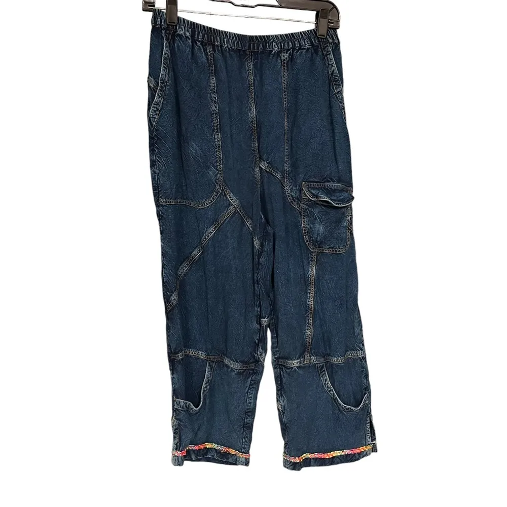 Vintage Sacred Threads Denim Flowy Boho Indie Hippie Harem Pants, Sz M - Image 3
