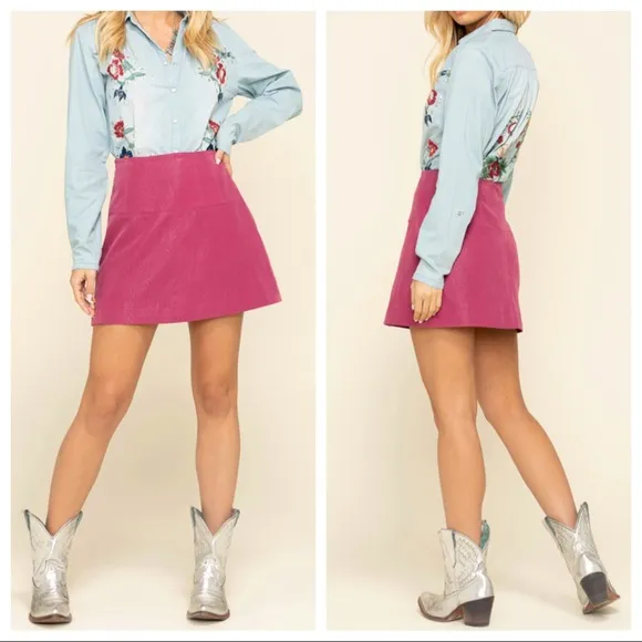 Free people days in the sun suede fuschia skirt - Image 2