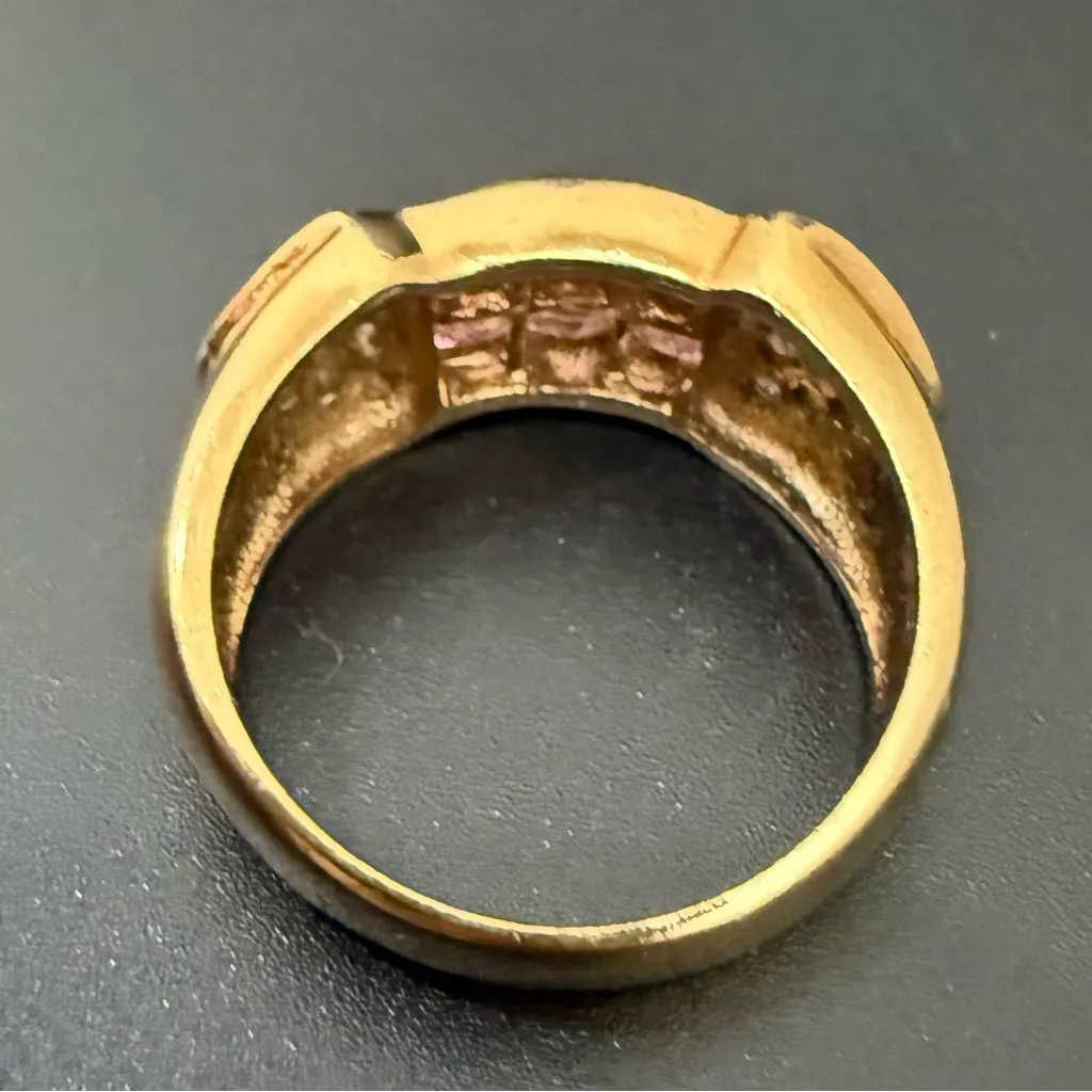 Vintage RF Peak 925 Gold Over Silver Six Row Pink CZ Clear Pave Ring Size 8 5g. - Image 4