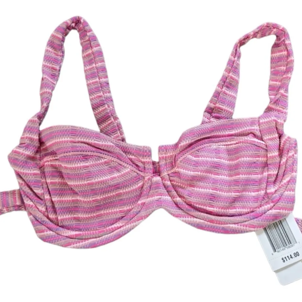L*Space Camellia Electric Pique Stripe Pink Bikini Top Size Large NWT - Image 2