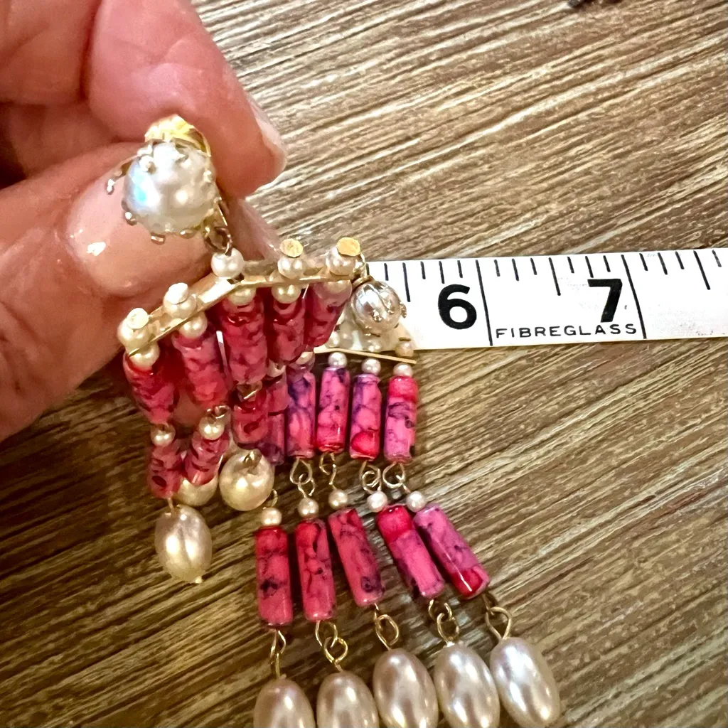 Vintage Pink and Pearl Dangle Earrings - Image 6