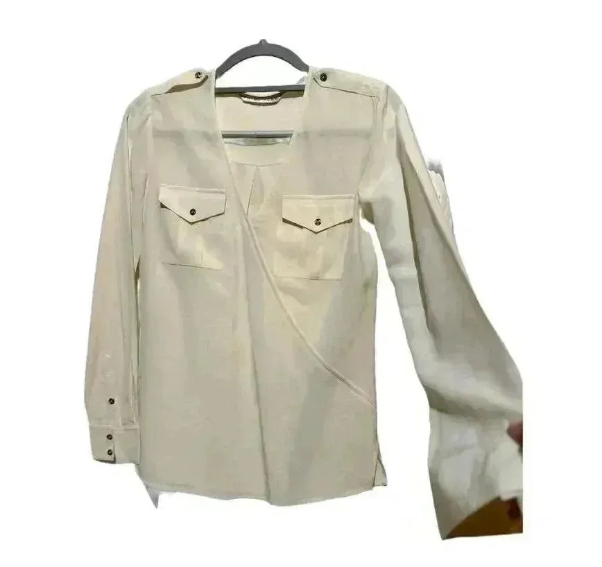 Trina Turk Women's Ivory Silk Button-Up Blouse M Long Sleeve Quiet Luxury Career - Image 3