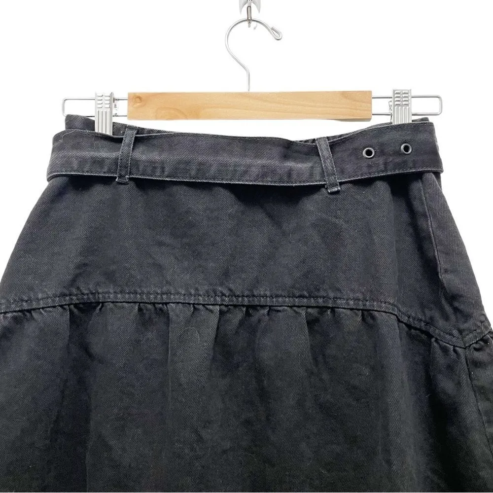 Zara Black Denim Jean Skirt Asymmetric Raw Hem Belted Size Small NEW Y2K Emo - Image 7