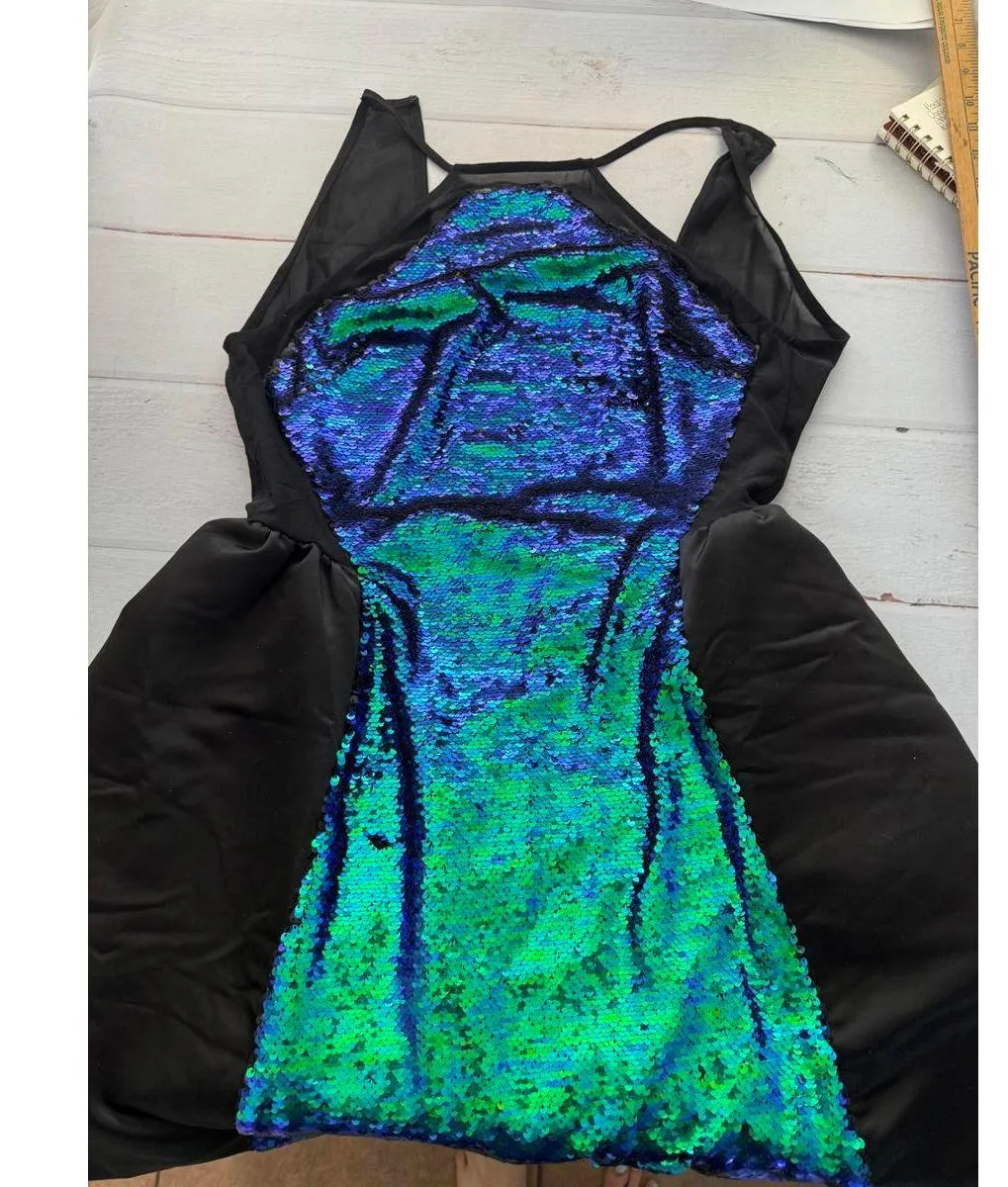 Anthropologie Endless Rose Party Dress with Blue-Green Sequins and Black Mesh - Image 2