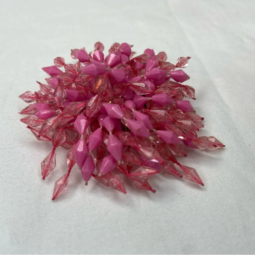 Vintage Pink Beaded Atomic Firework Brooch 1960’s - Image 2