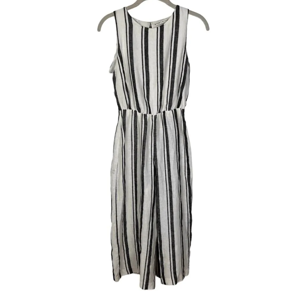 Franny Linen Gaucho Striped Jumpsuit 0 XS Belted European Summer - Image 2