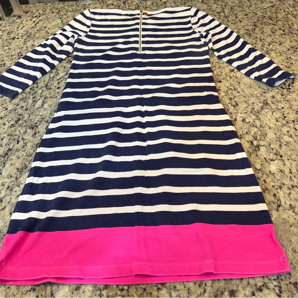Lilly Pulitzer Navy and Pink Striped Long Sleeve Dress - Image 6