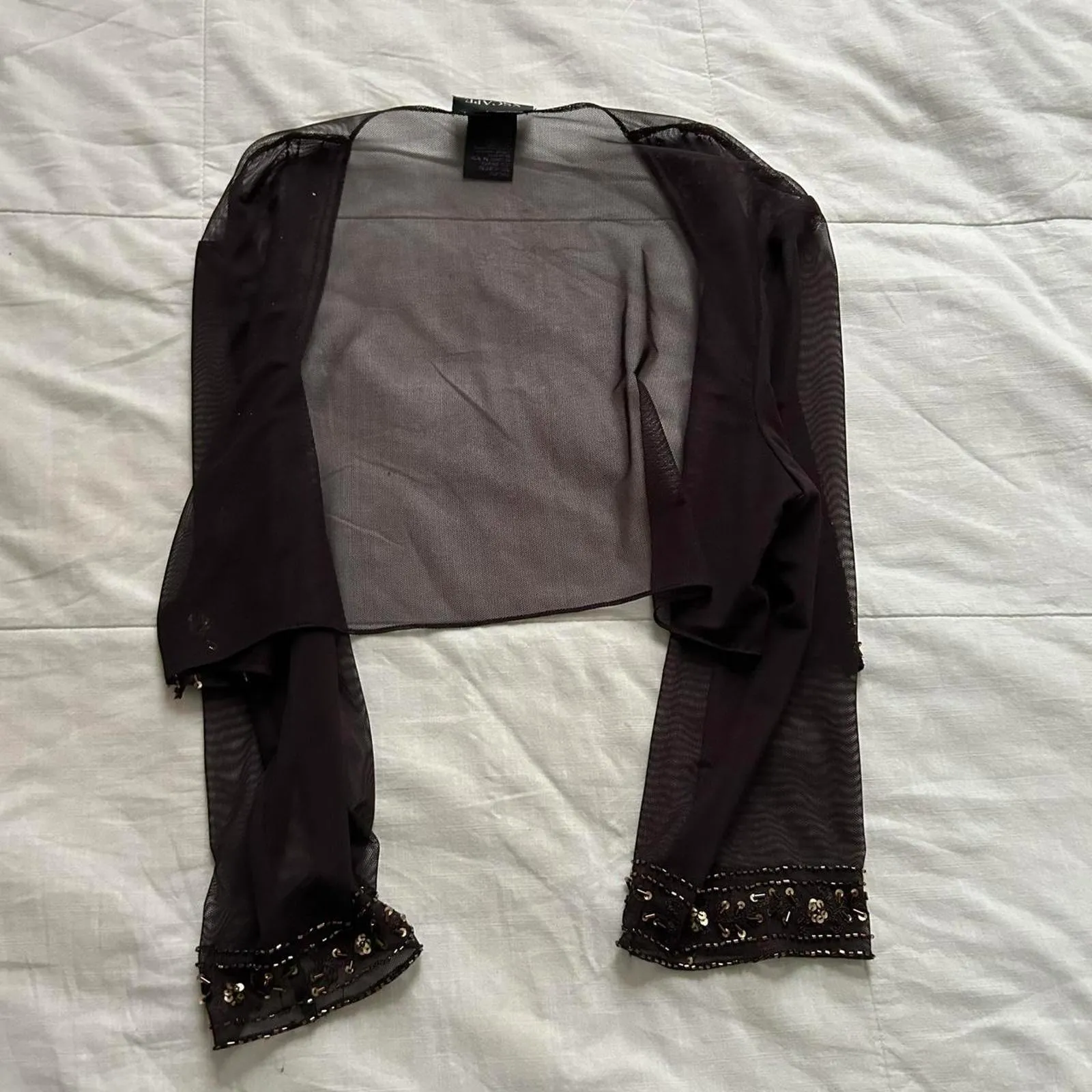 Xscape vintage brown sheer mesh Bolero with beaded detailing Size 12 - Image 4