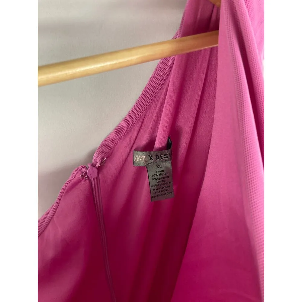 NWT LOVE BY DESIGN - One Shoulder Bodycon Midi Dress Super Pink XL - Image 5