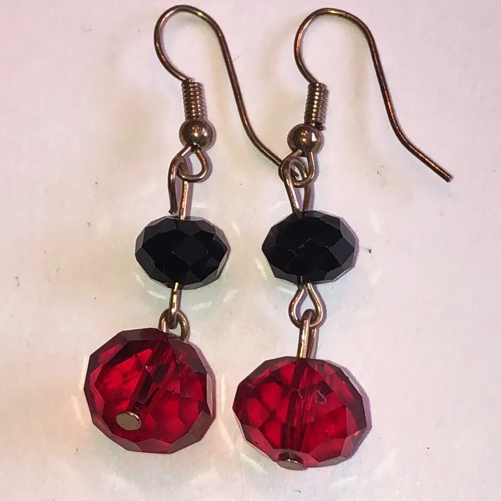 Elegant Red and Black Beaded Ball Drop Boho Earrings - Image 4