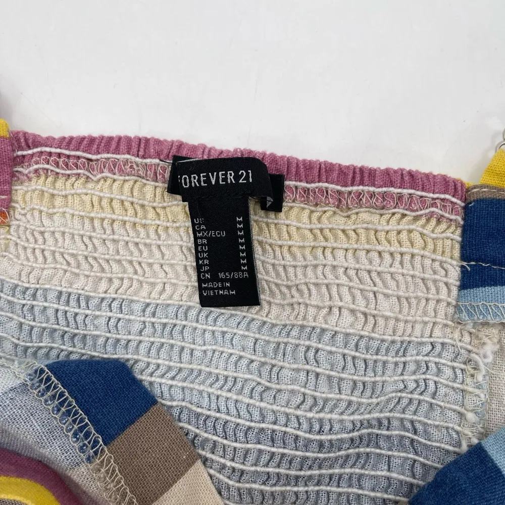 FOREVER 21 Top Size Medium Cropped Linen Blend Button Detail Stripes Retro Boho - Image 3