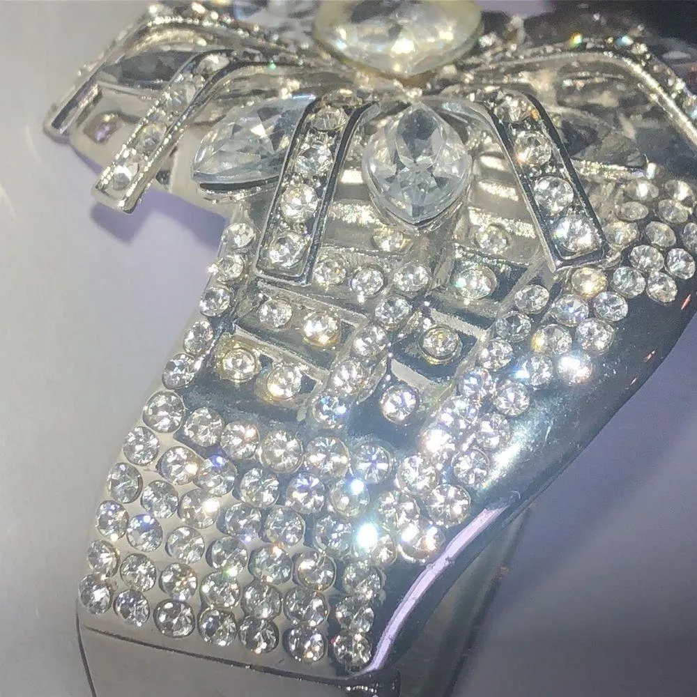 Silver Tone CZ Rhinestone Bling Clamper Boho Statement Bracelet - Image 7