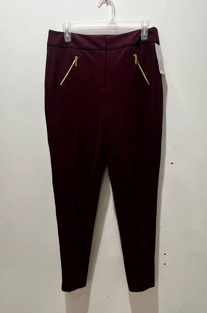 Worthington Ultra Stretch Ponte Skinny Pants Size 8 Burgundy Wine Gold Zipper - Image 5