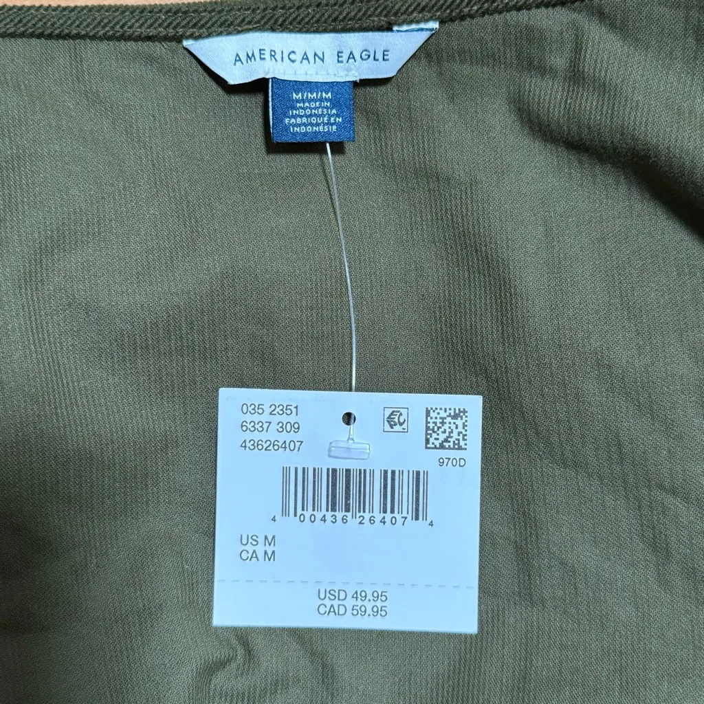 American Eagle Olive Corduroy Peplum Jacket Tie Front Ruffle Collar NWT M - Image 10