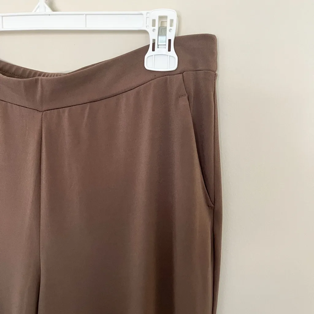 SUSAN GRAVER Liquid Knit Straight Leg Pants w Button Tab Brown Women’s Small - Image 4