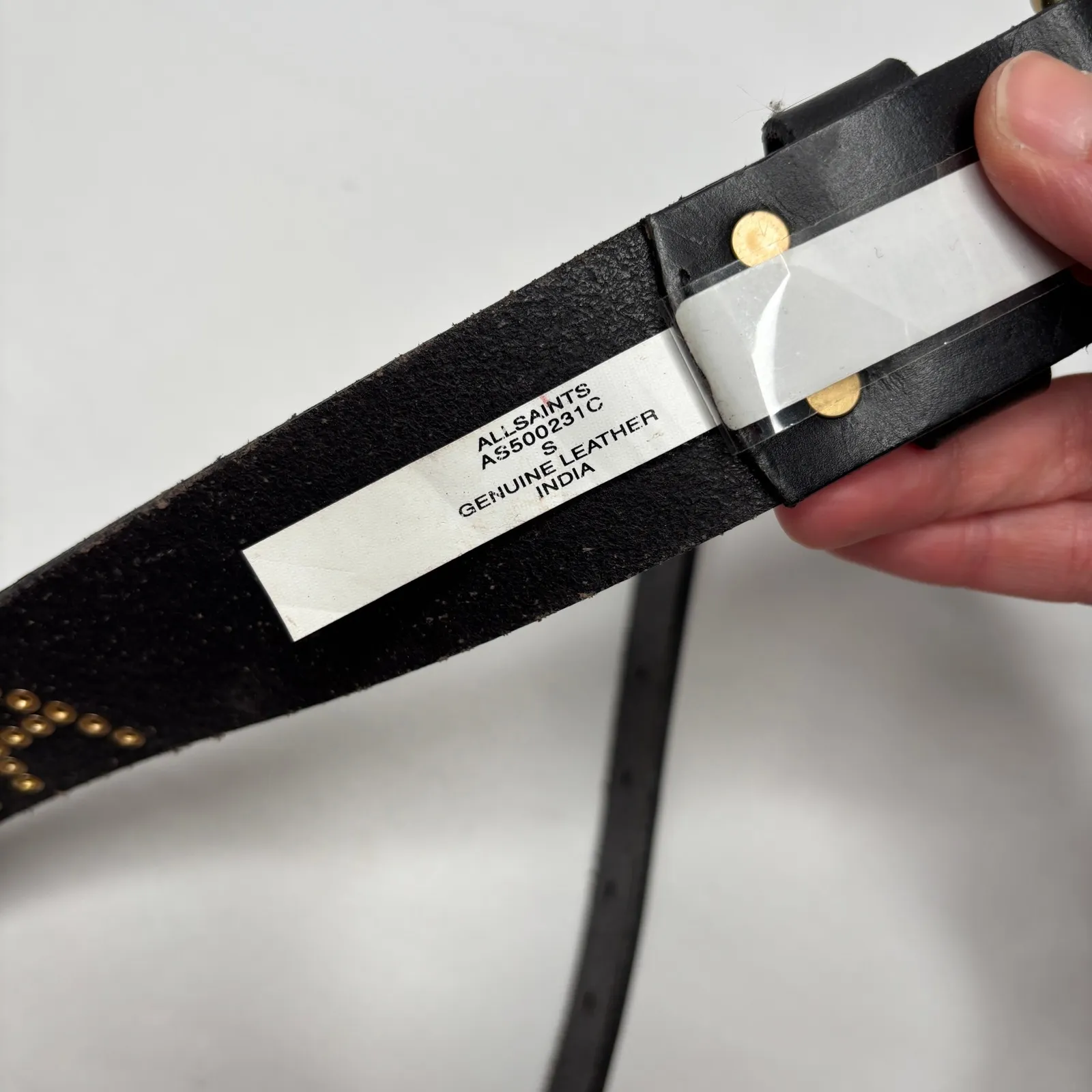 VTG ALLSAINTS ROCKS Studded Black Leather Belt Y2K Womens S Designer Punk - Image 5