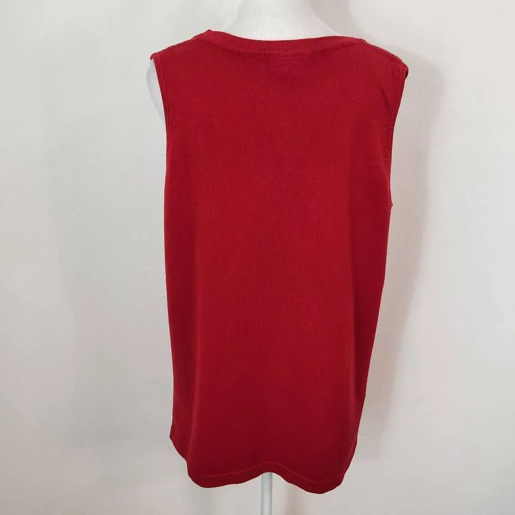 Ashley Stewart Red Sleeveless Top with Silver Accents Size 14-16 Red Sparkly Top - Image 5
