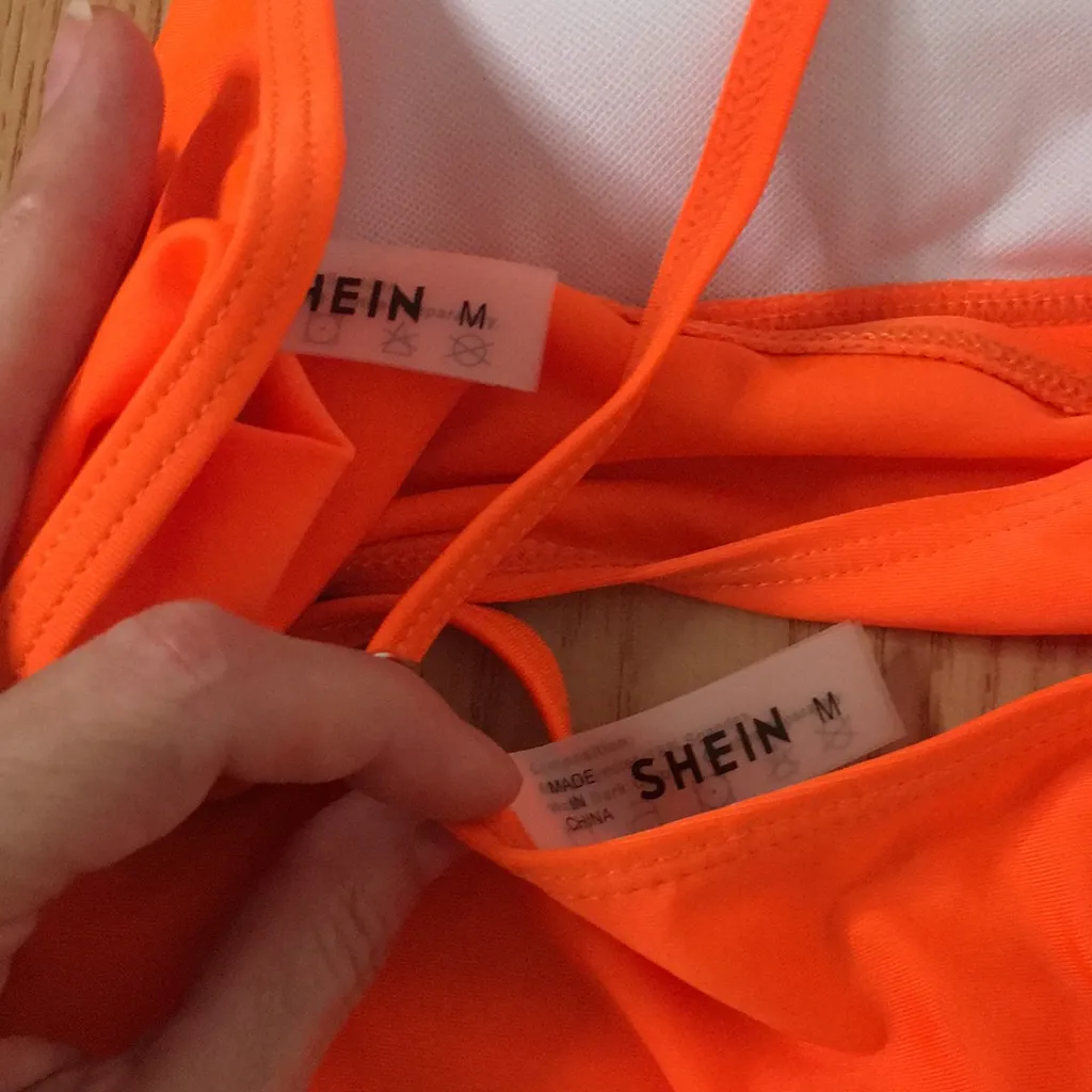 New Women’s Shein Neon Orange 2Pc Strappy Bikini Swimsuit Size Medium - Image 6