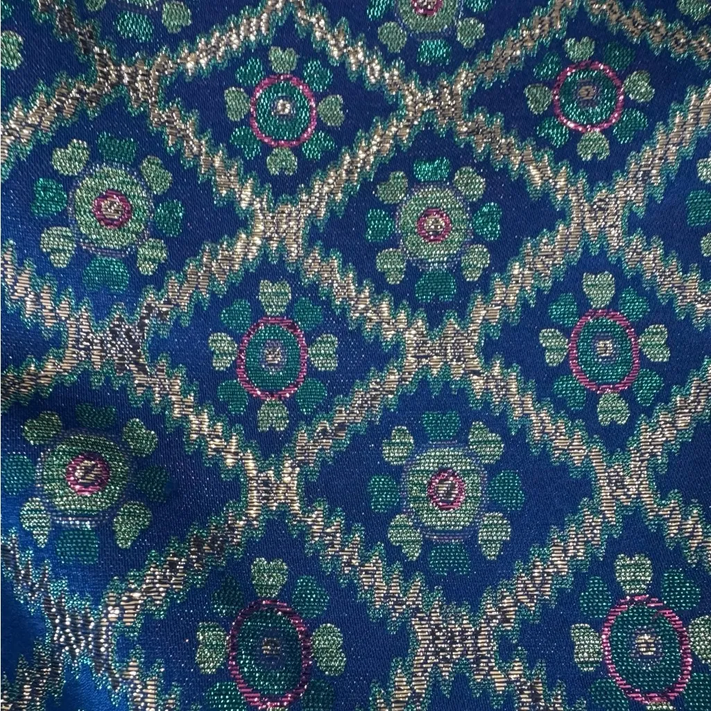 1960's 1970s Oscar de la Renta Sapphire-Blue Metallic Silk-Brocade Gown Size 6/8 - Image 13