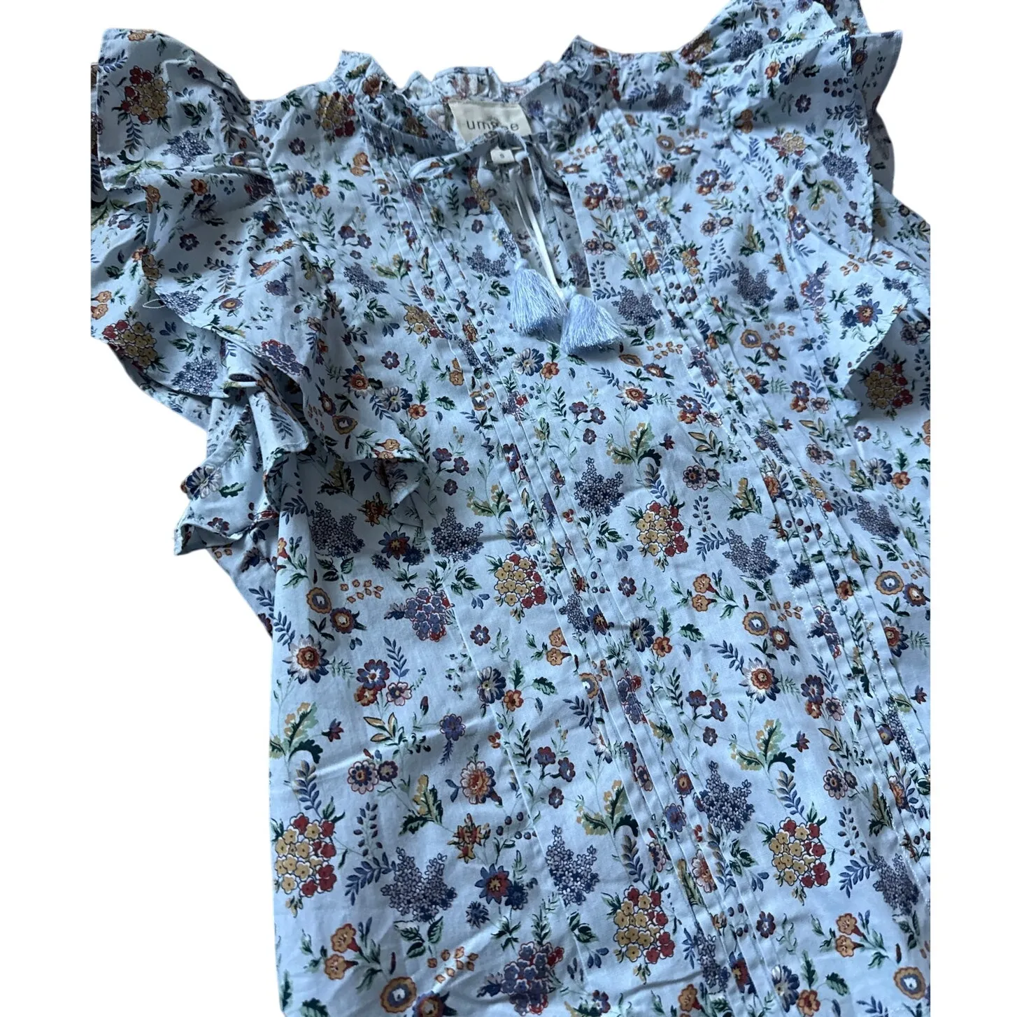 Umgee Romantic Layered Ruffled Flutter Sleeve V Neck Tassel Top Size Small - Image 3