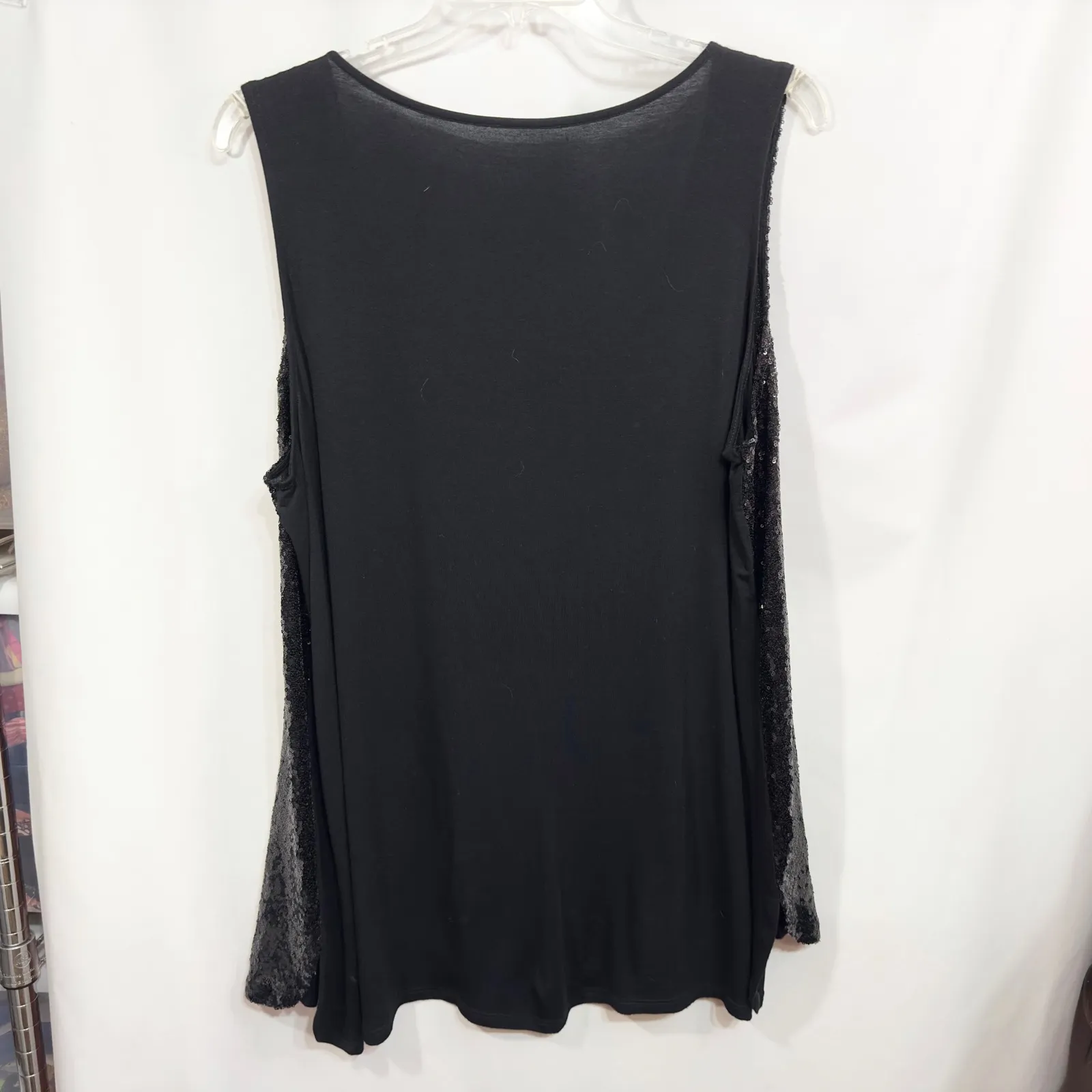Sequin Tank‎ Top Plus Size 2X Sleeveless Party Sparkle Blouse Solid Black 638 - Image 5