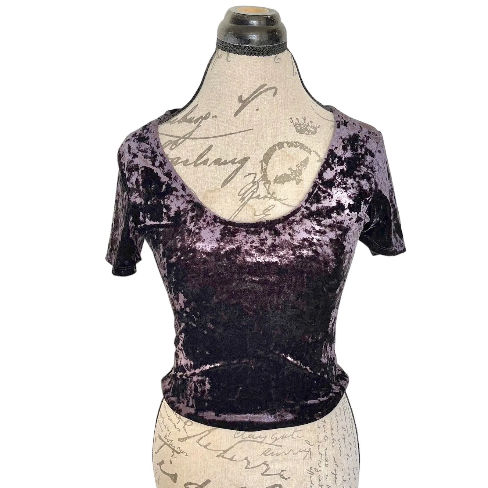 Bear Dance Womens Blouse Top Sz Medium Whimsigoth Y2K 90s Boho Velvet Crushed - Image 2