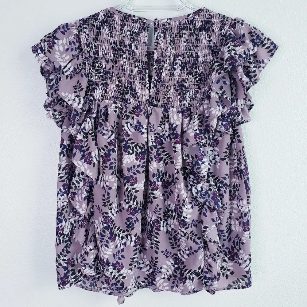 Aqua Floral Smocked Ruffle Blouse - Image 5