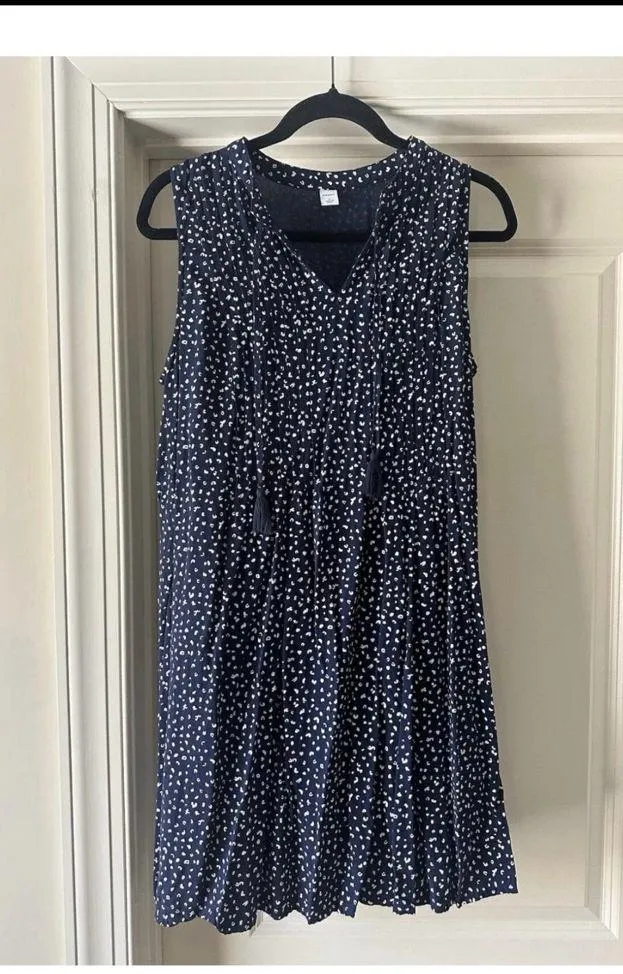 Old Navy Women’s Sleeveless Tie-Neck Swing Blue/White Leopard Print Shift Dress - Image 2