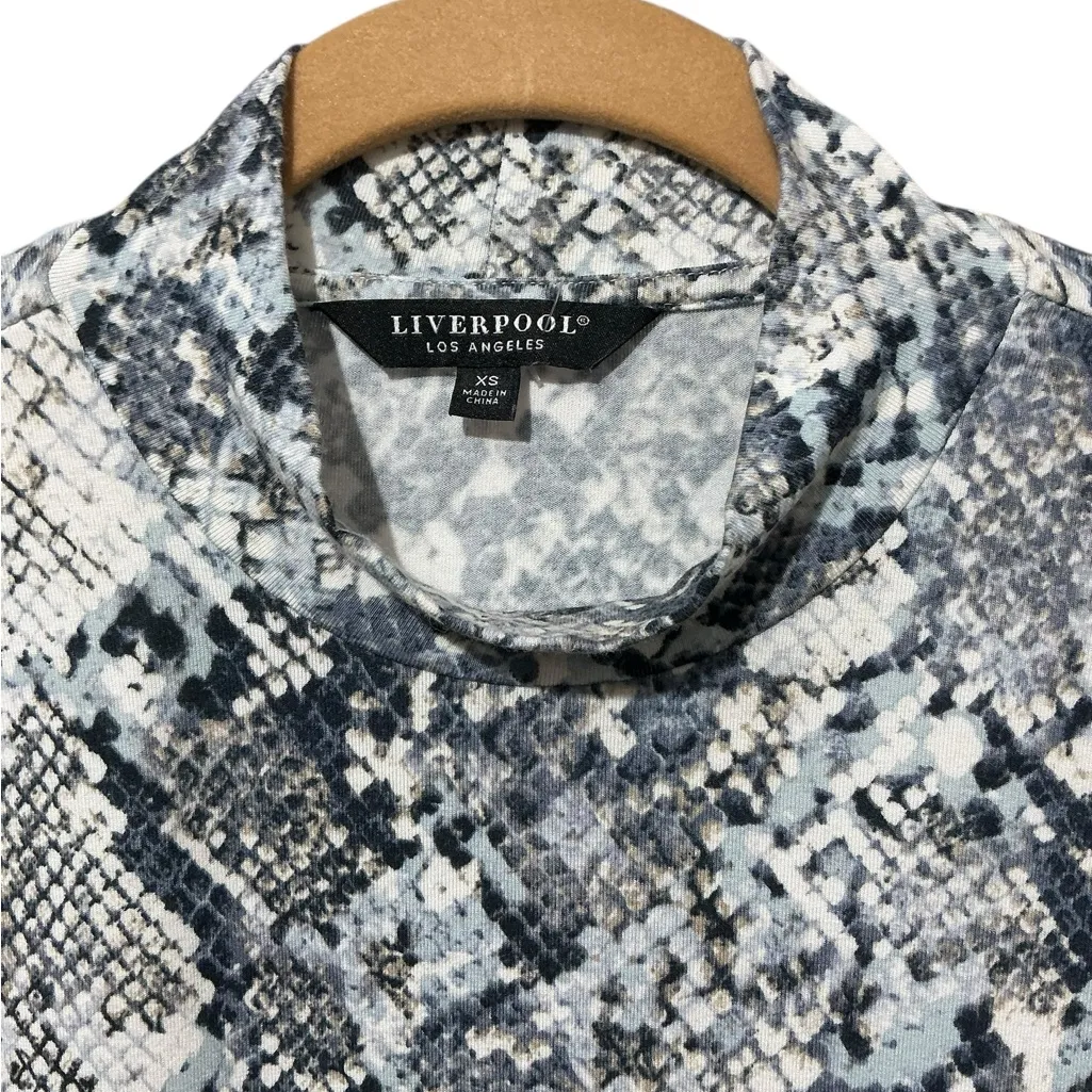 LIVERPOOL Snakeskin Mock Neck Top XS 17.5” P2P Light Blue/Gray $59 Retail NWOT - Image 4