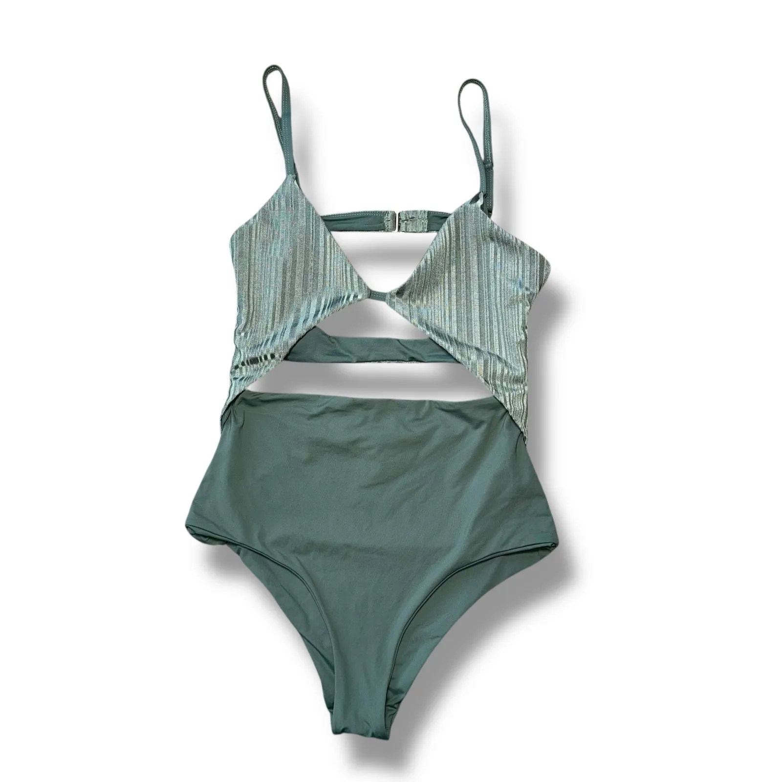 TAVIK+ Swimwear Ribbed Cutout One‎ Piece Swimsuit M Sage Green Size M - Image 4