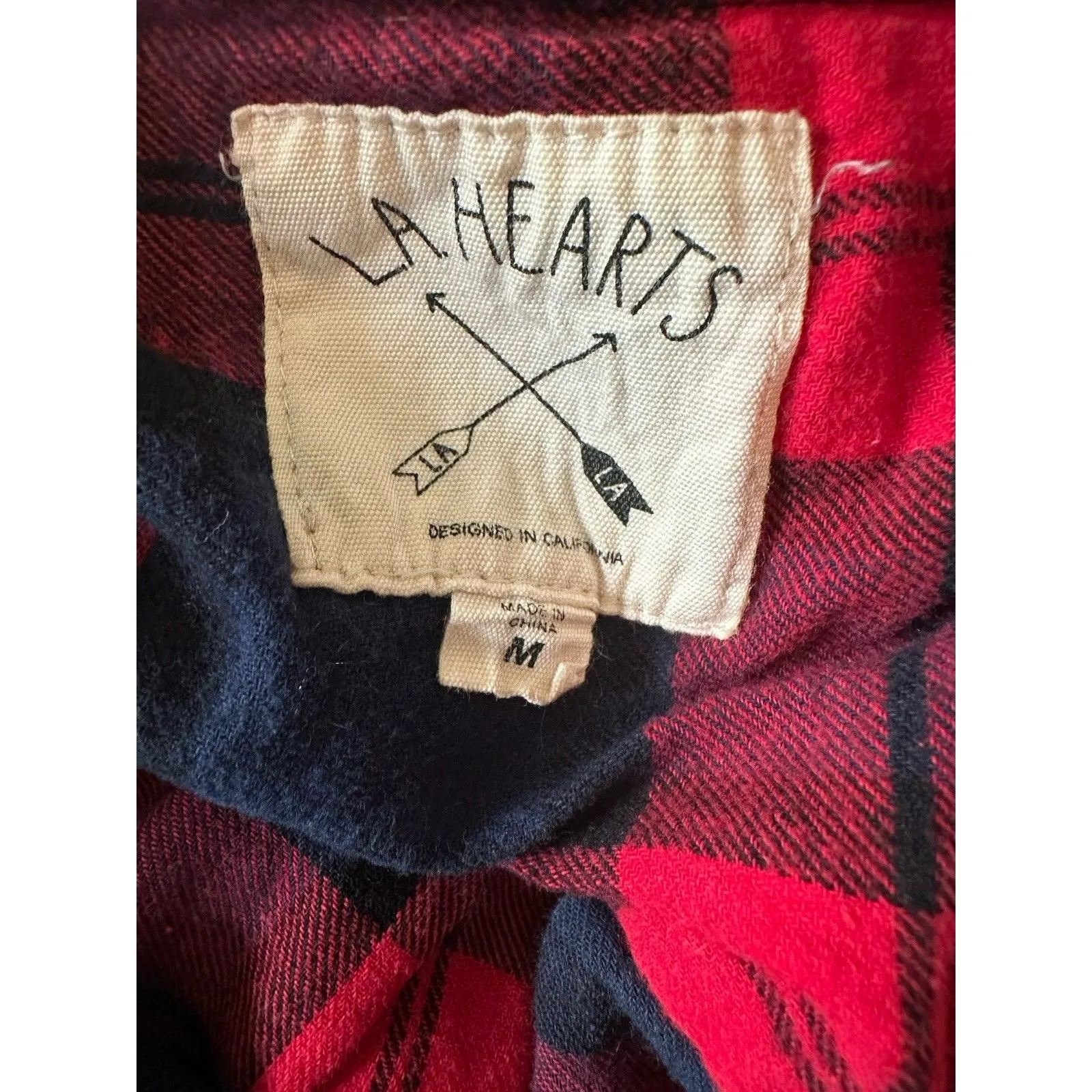 LA HEARTS PacSun Womens Blue Red Plaid Button Up Flannel Shirt Top Sz M - Image 6
