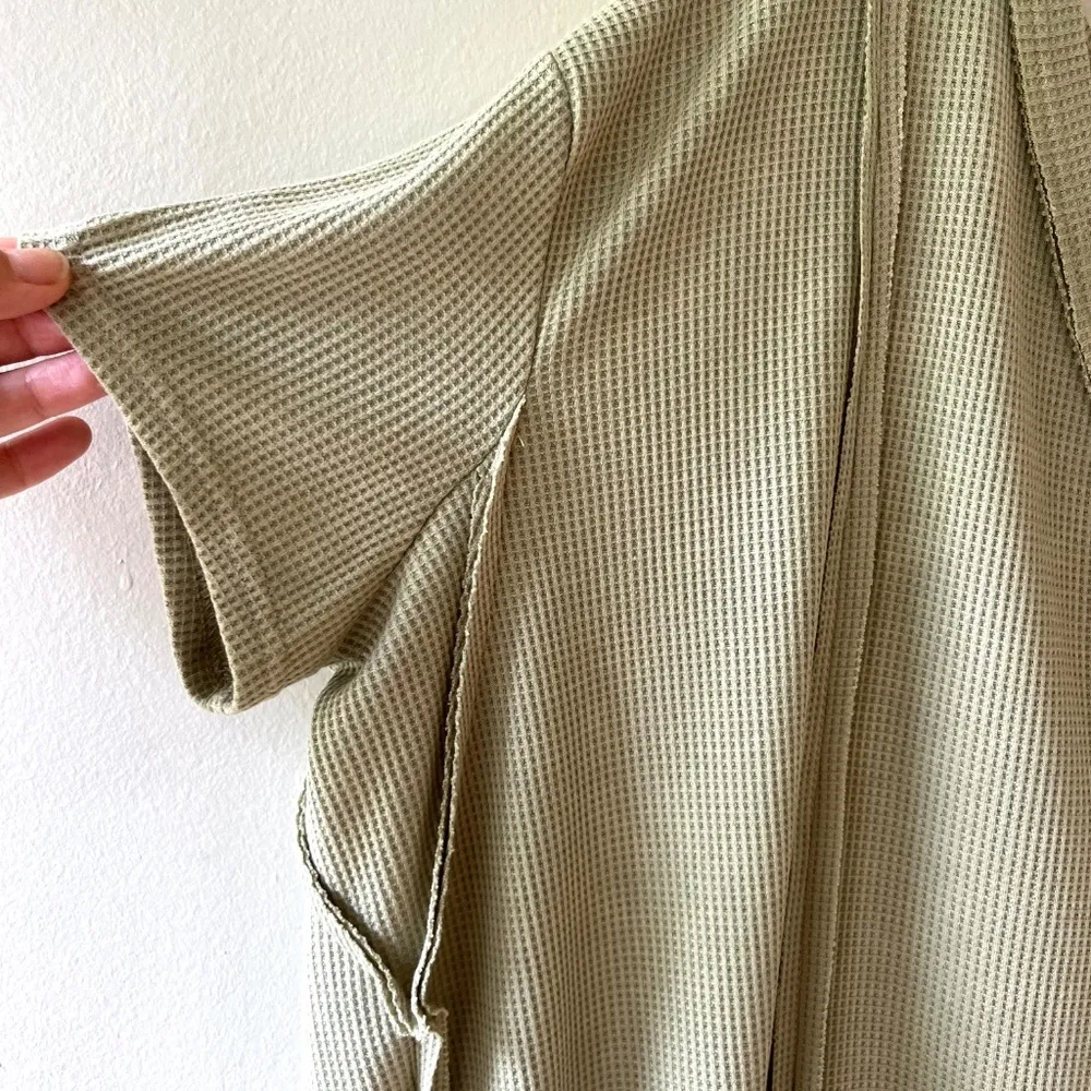 Peach Love Sz L Oversized Moss Green Textured Tunic V‎ Neck Cover Up Shirt Dress - Image 3