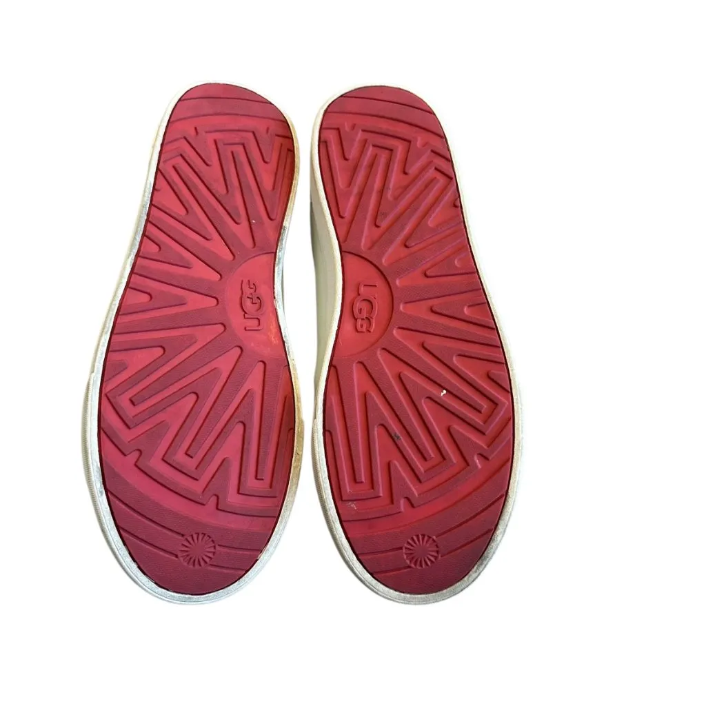 Ugg White Tennis Shoes Sneakers Leather Lace-Up Logo Casual Size 6 Women's - Image 11