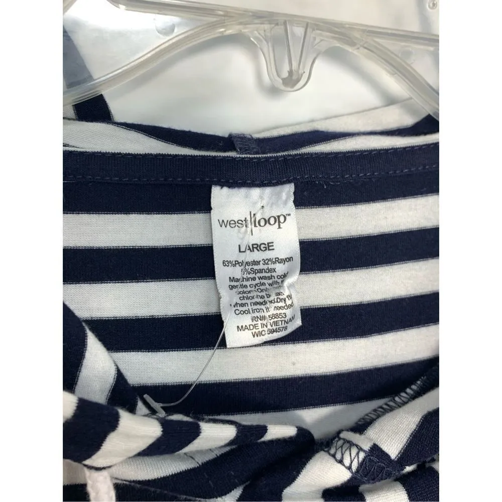 West Loop Women's Stripes Hooded Shift Mini Dress Blue & White Large NWOT - Image 5