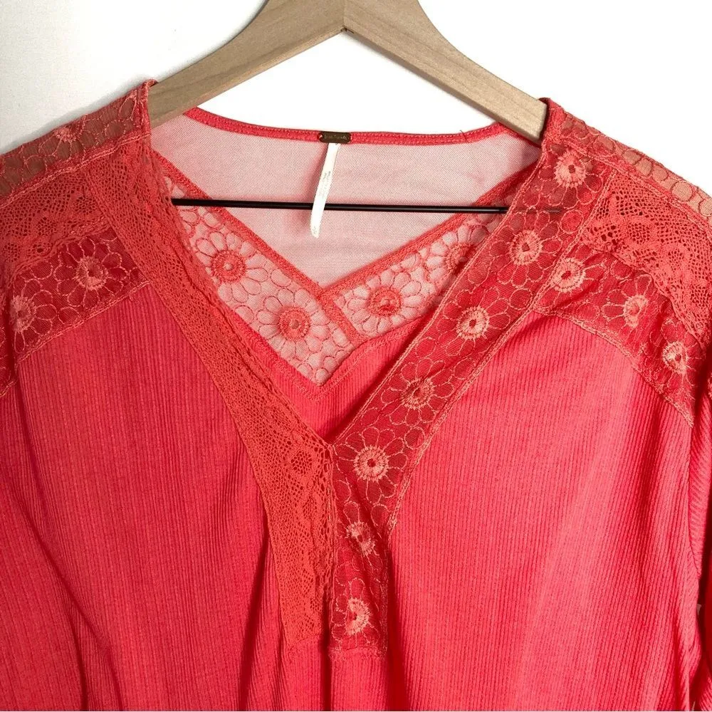 Free People Lola Long Sleeve Top Rose Crimson Small - Image 5