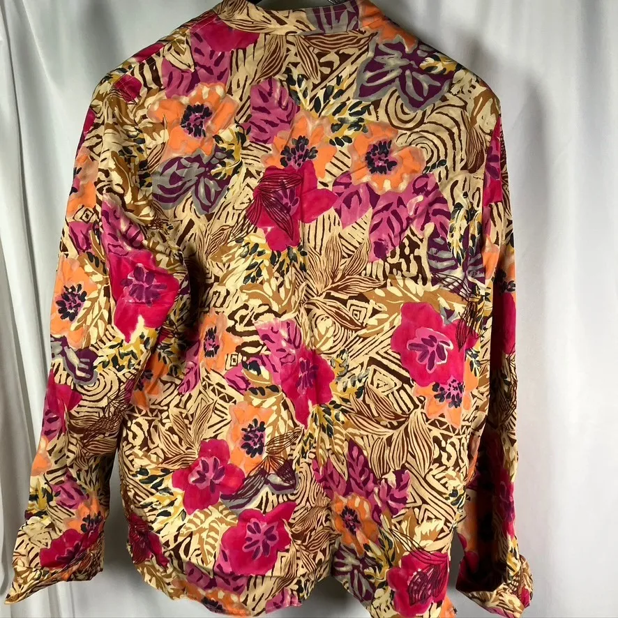 Vintage 90's Laura Ashley Floral Jacket Silk Cotton Button Down Womens Medium - Image 11