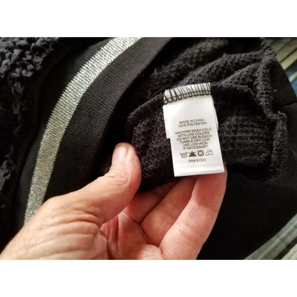 1.State Rich Black Teddy Bear Soft Long Sleeve Sparkly Trim Sweatshirt Womens M - Image 8