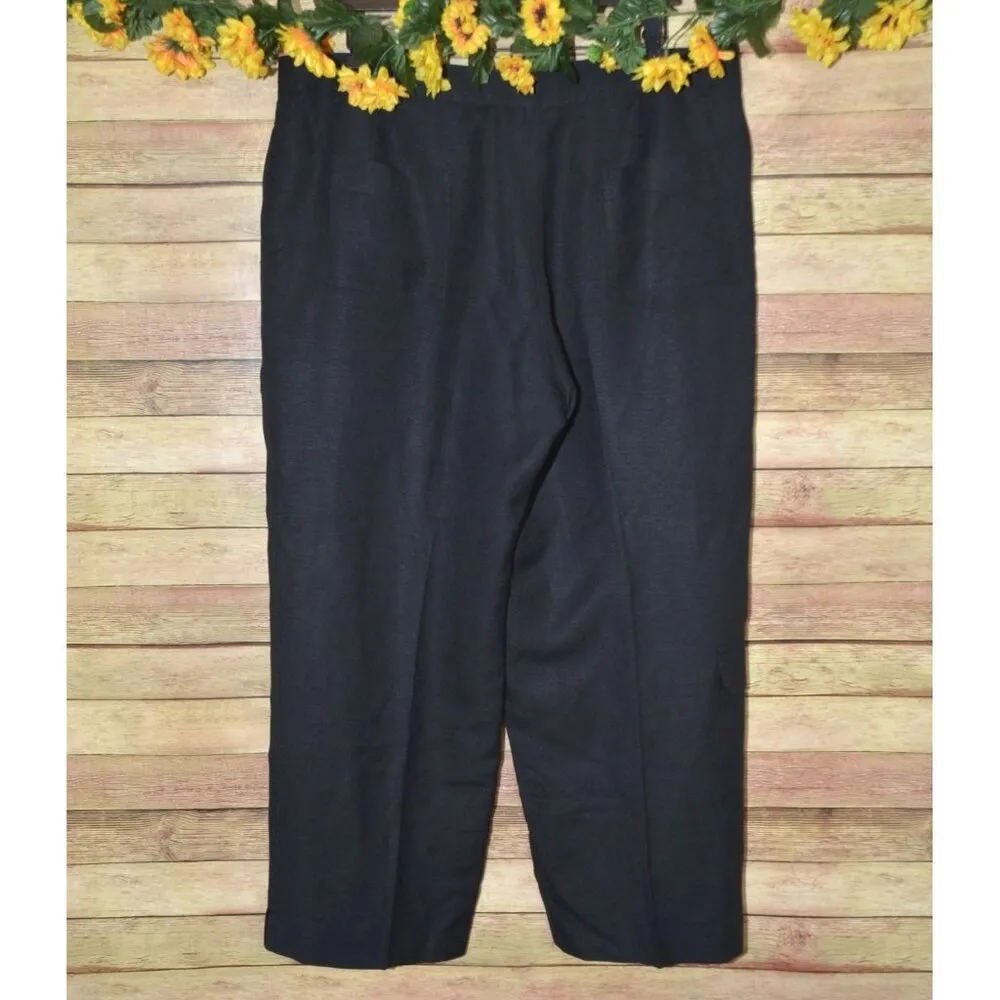 Larry Levine Black Cropped Ankle Linen Blend Pants Size 16 Casual Cargo Pocket - Image 4