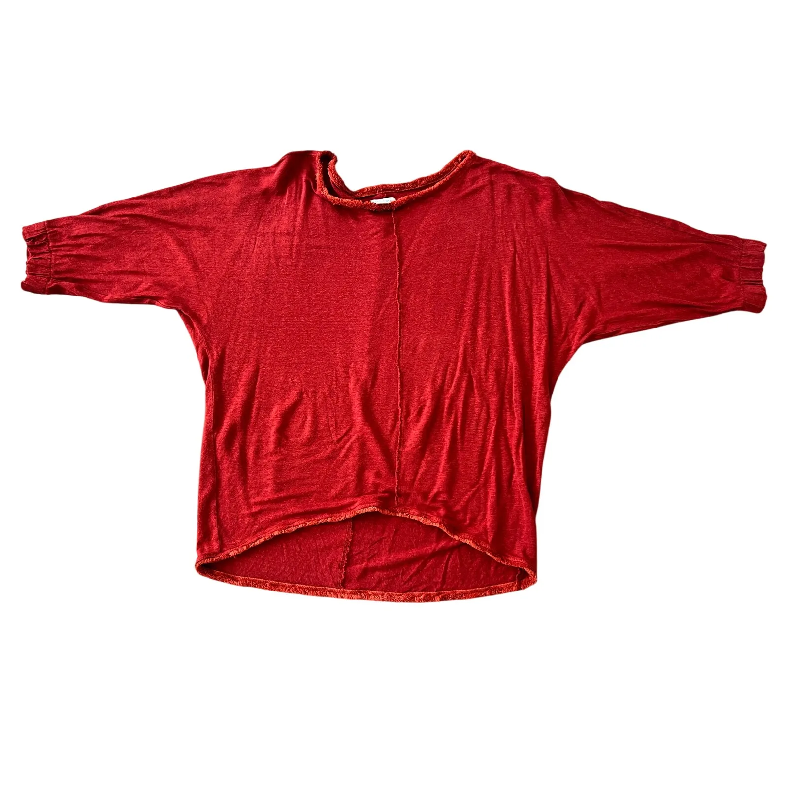 Sundance Ariane Top 100% Linen Dolman Sleeve Fringe Red Orange Small Oversized - Image 3